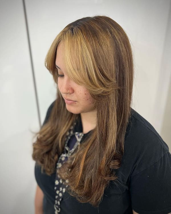 Sun Kissed Balayage with Curtain Bangs