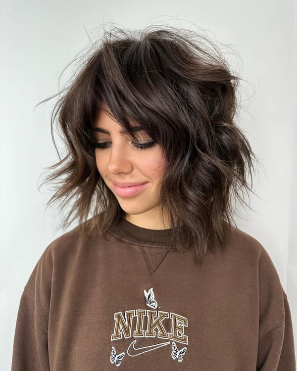 Textural Layered Bob Cut with Curtain Bangs