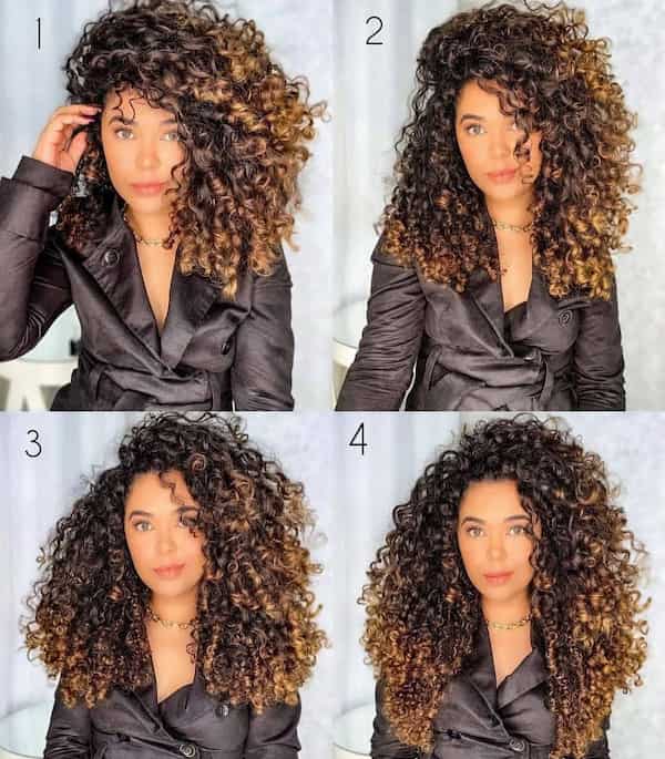 Voluminous Curly Hair with Color Highlights