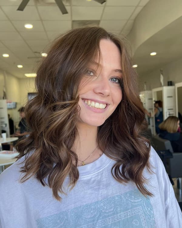 Wavy Lob Haircut with Bangs