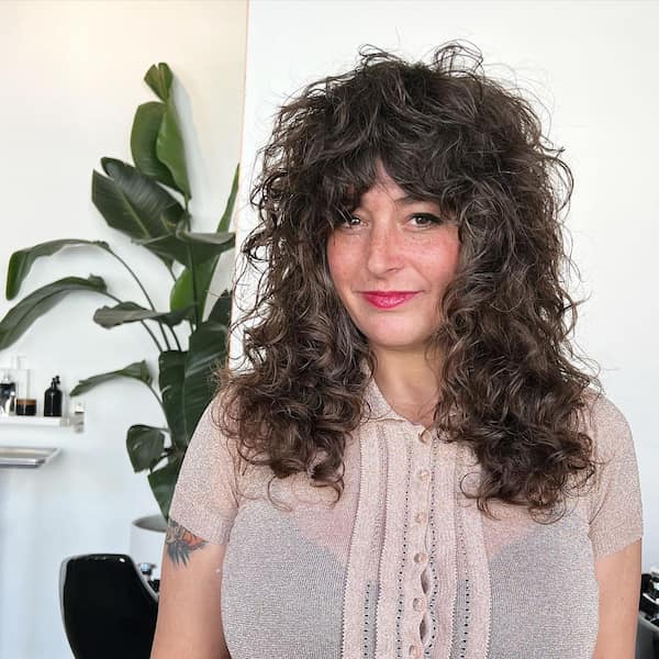 Curly Layered Hair with Bangs