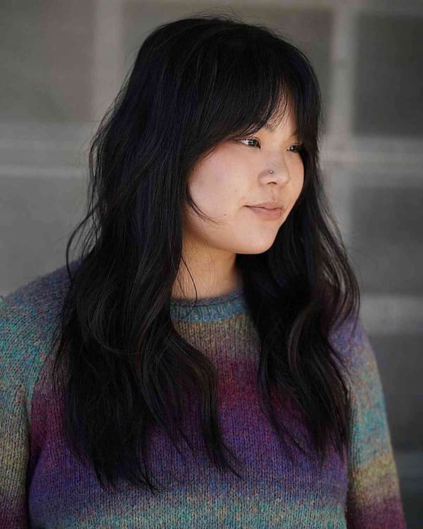 Long Hair with Layers and Curtain Fringe