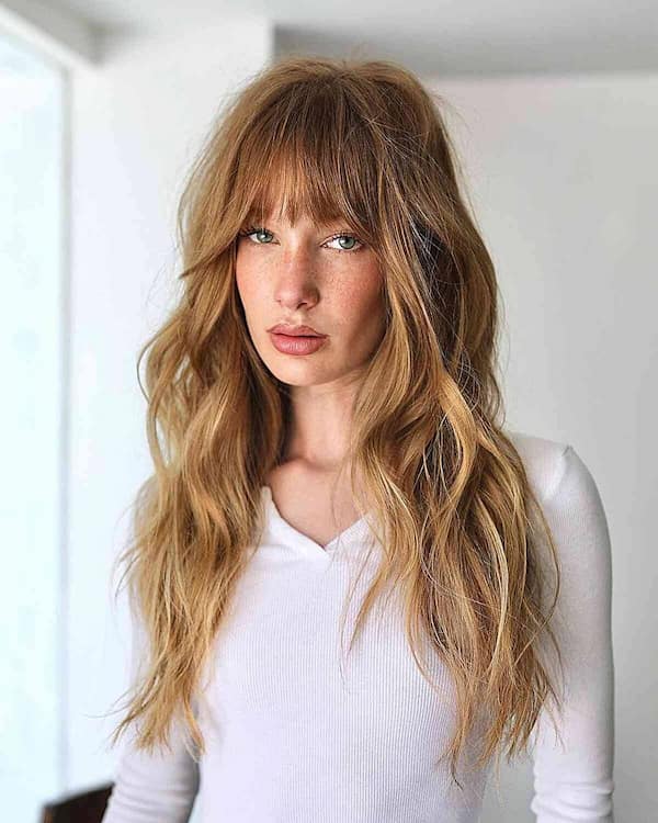 Long Layered Golden Hair with Fringe