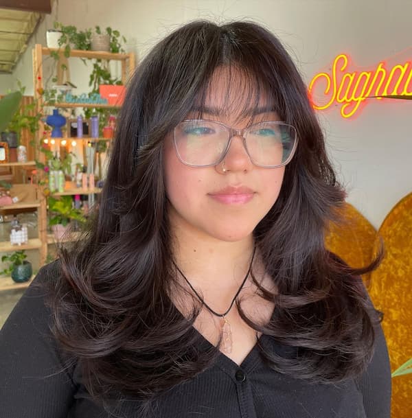 Long Layered Haircut with Thin Bangs