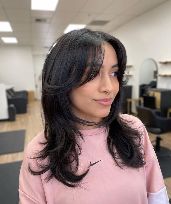 Mid-Length Blow-Out Layered Hair with Bangs