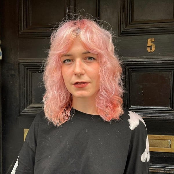 Pink Curly Shag with Curtain Bangs