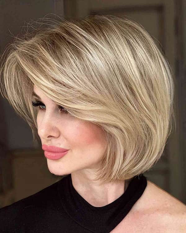 Blonde Bob Haircut with Long Curtain Bangs