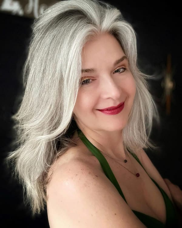 Blow-Out Medium-Length Silver Hair for Women over 50