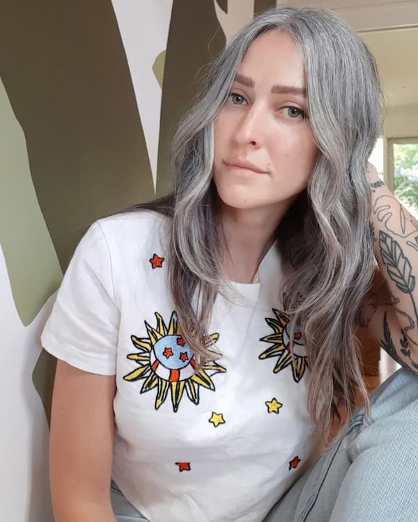 Bra-Length Layered Gray Hair