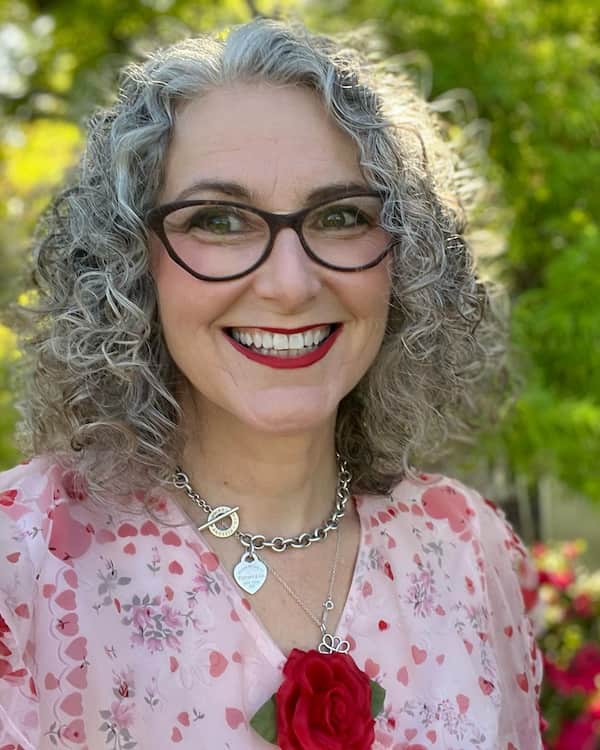 Center-Parted Medium Length Gray Hair with Curls