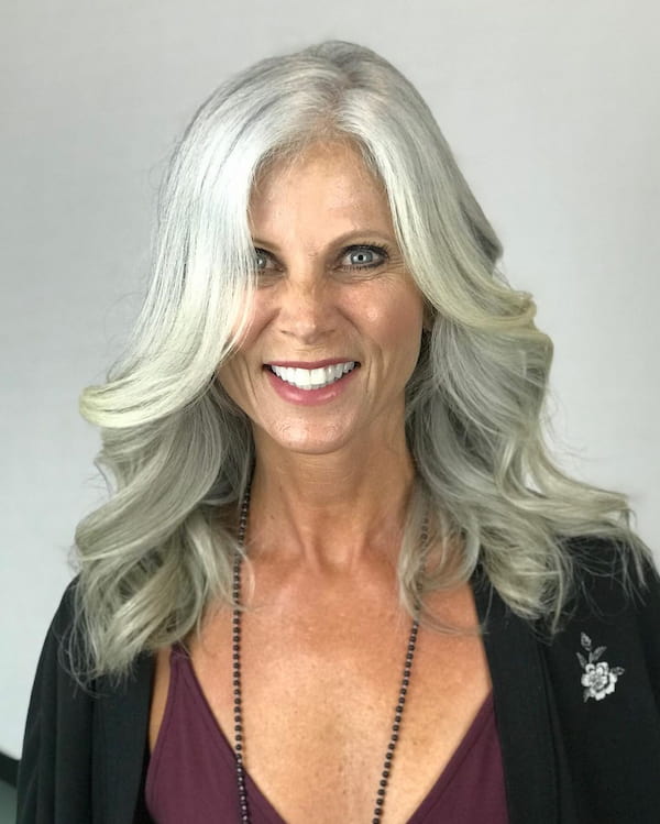 Centre-Parted Wavy Gray Hair for Women over 50