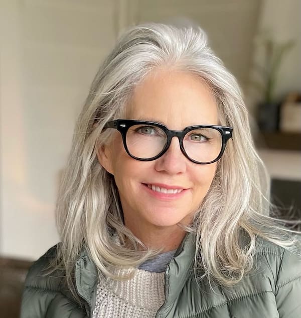 Chic Gray Hair for Women with Glasses