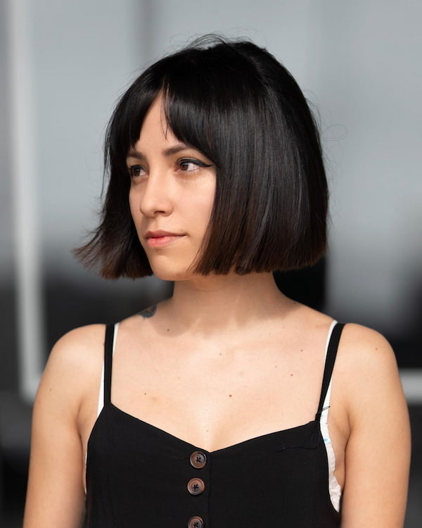 Chin-Length Bob with Curtain Bangs