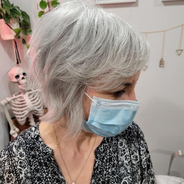 Fringy Shaggy Gray Bob for Old Women