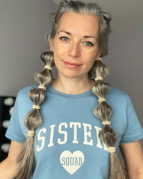 Gray Ponytail with Rubber Bands