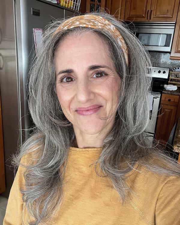 Long Gray Haircut with HeadBand