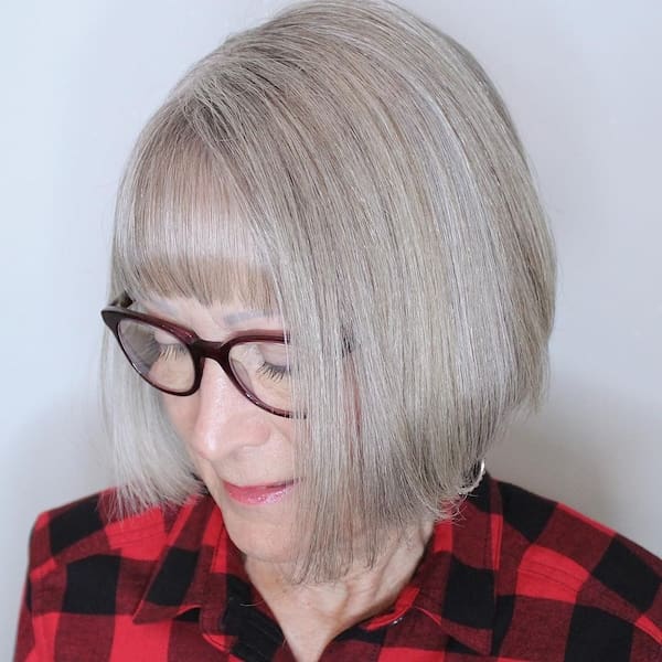 Medium-Length Gray Bob with Fringe