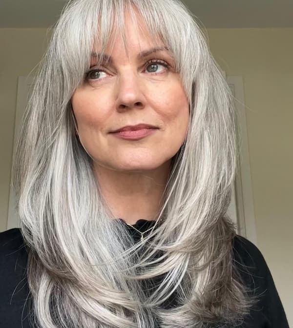 Medium-Length Gray Hair with Fringe