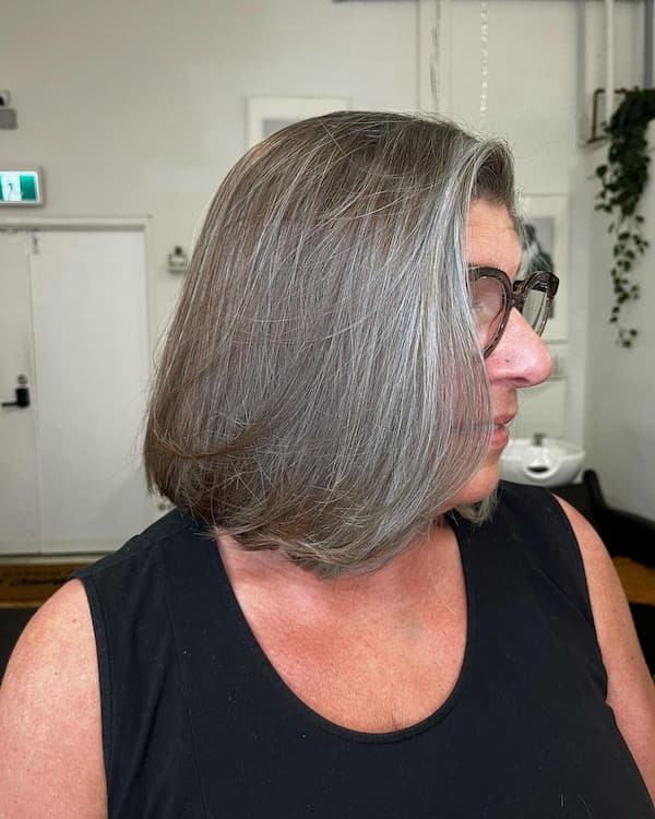 Messy Gray Bob Haircut for Older Women