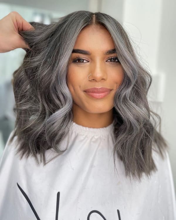 Pretty Center-Parted Gray Lob