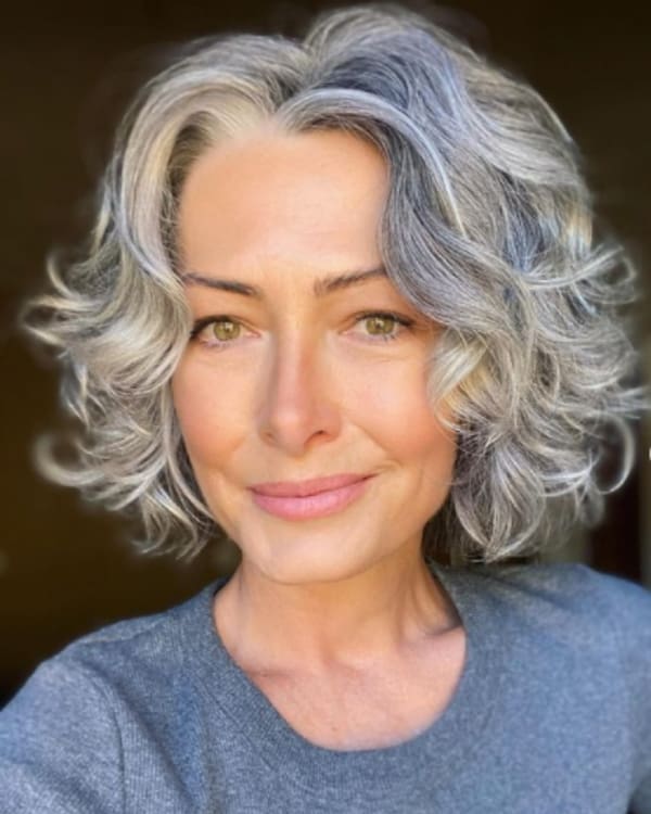 Short Gray Bob with Natural Waves