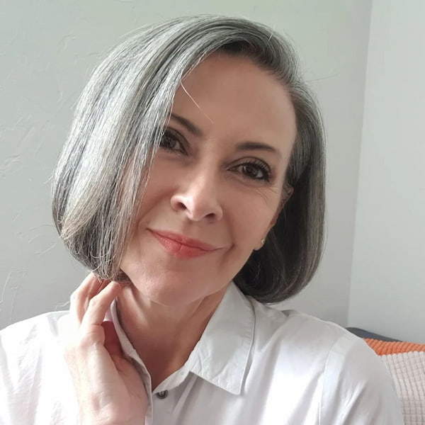 Side-Parted Gray Bob Cut