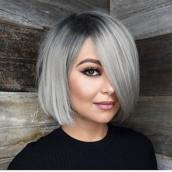 Simple Full Gray Bob for Round Face