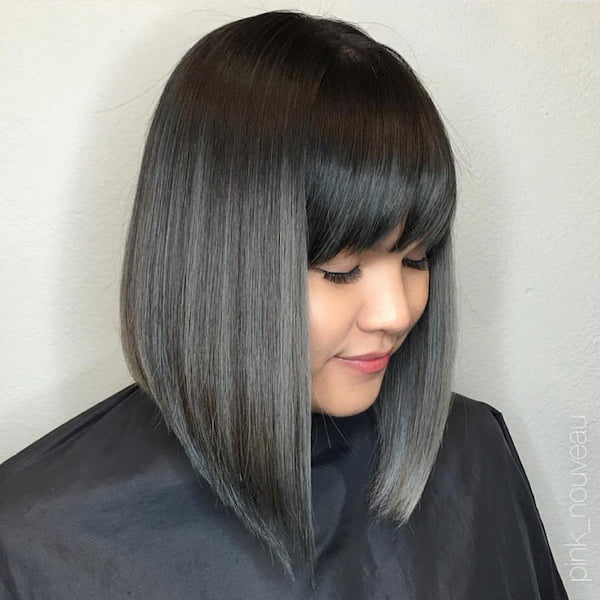 Streamlined Smooth Medium-Length Bob Haircut with Fringe