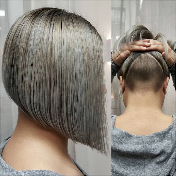 Super Sexy Gray Bob with Dimensional Tones and Undercut