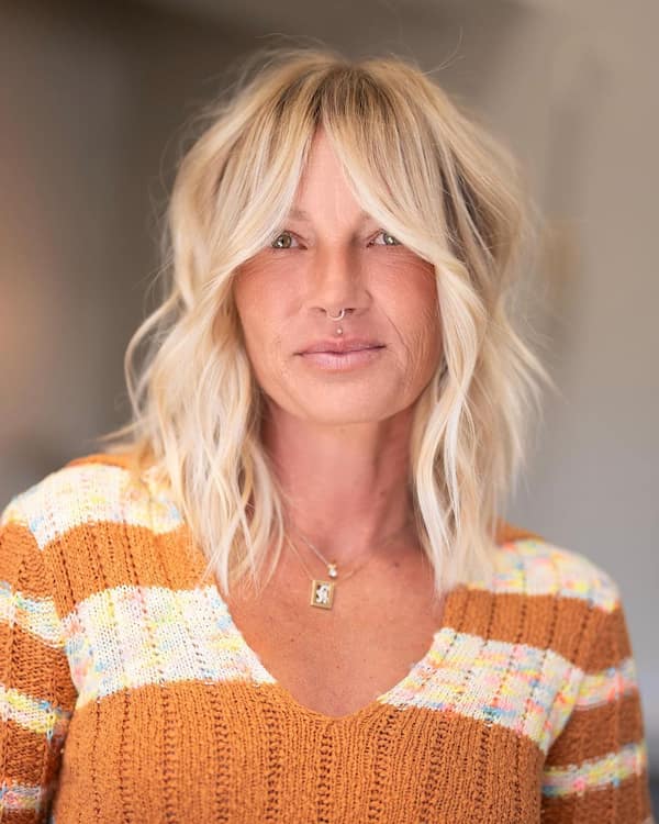 Blonde Medium-Length Shag Haircut for Older Women