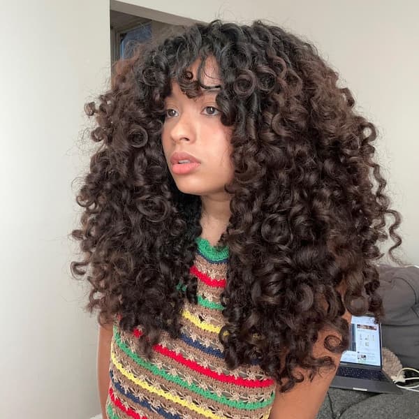 Bra-Length Super Large Curly Hair with Bangs