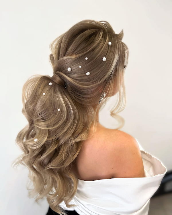 Bridal Ponytail with White Hair Beads