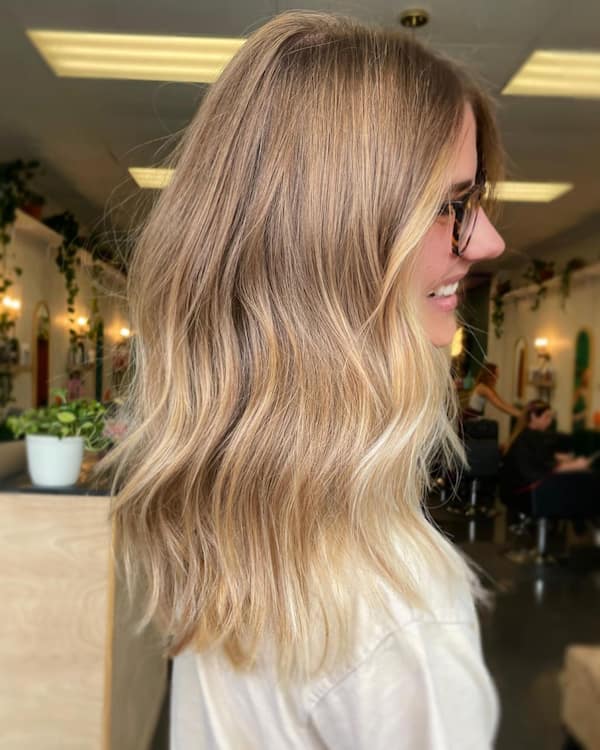 Brown and Blonde Mid-Length Lob with Bangs