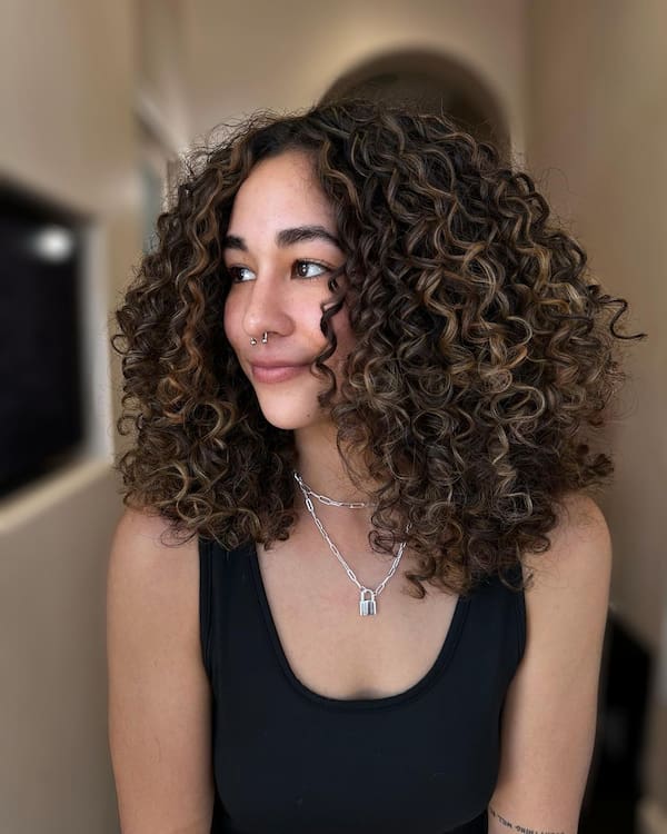 Brunette Mid-Length Curly Hair
