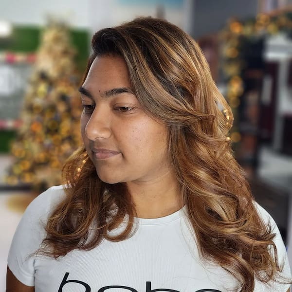 Caramel and Butterscotch Balayage with Bangs.webp