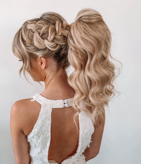 Classic High Tucked Ponytail with Boho Braided Side