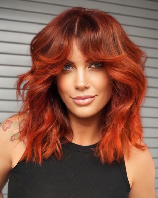 Copper Medium Length Shag Haircut for Thick Hair