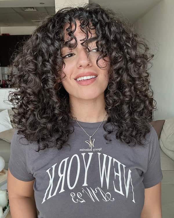 Cute Mid-Length Curly Hair with Messy Bangs