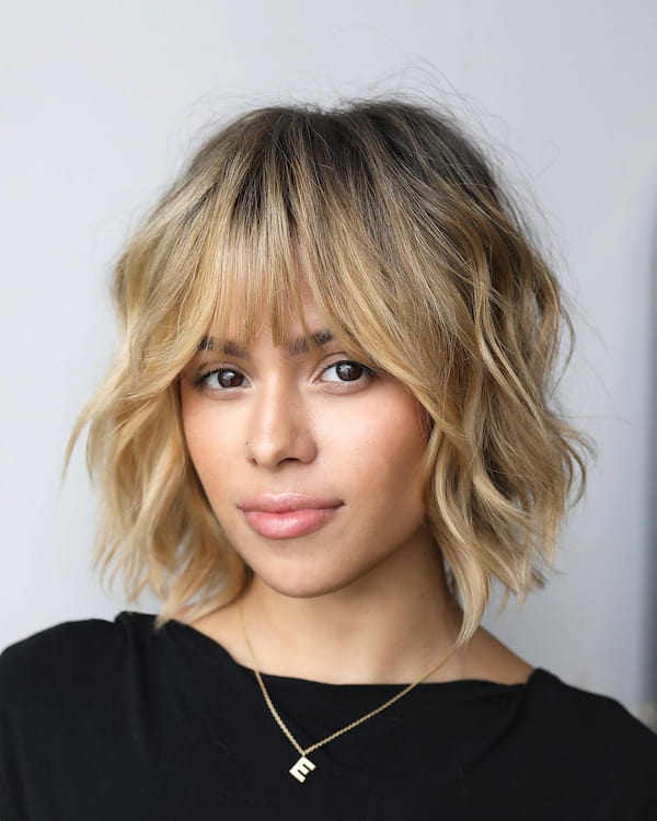 Dimensional Layered Bob with Bangs