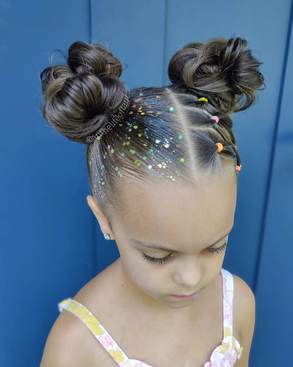 Double Bun Pigtails with Glitters
