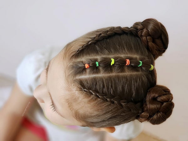 Double Dutch Braids and Elastics in Buns