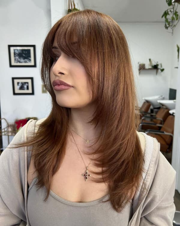 Face Framing Stepped Layered Haircut with Bangs