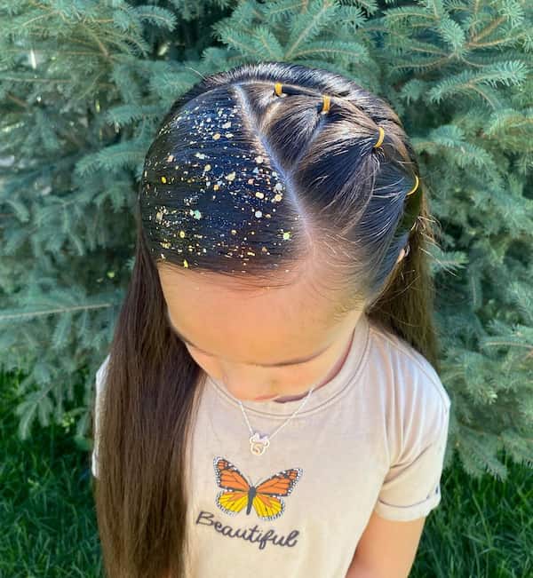 Half Bubble Braids with Half Glittered Packed Hair