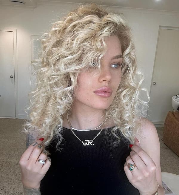Light Blonde Soft Curls with Bangs