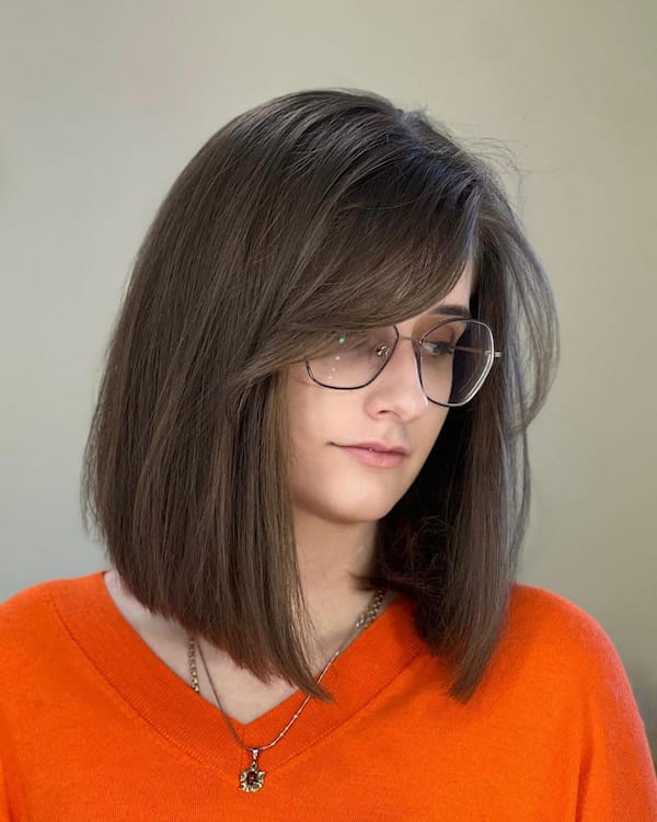 Long Bob with Curtain Bangs for Women with Glasses