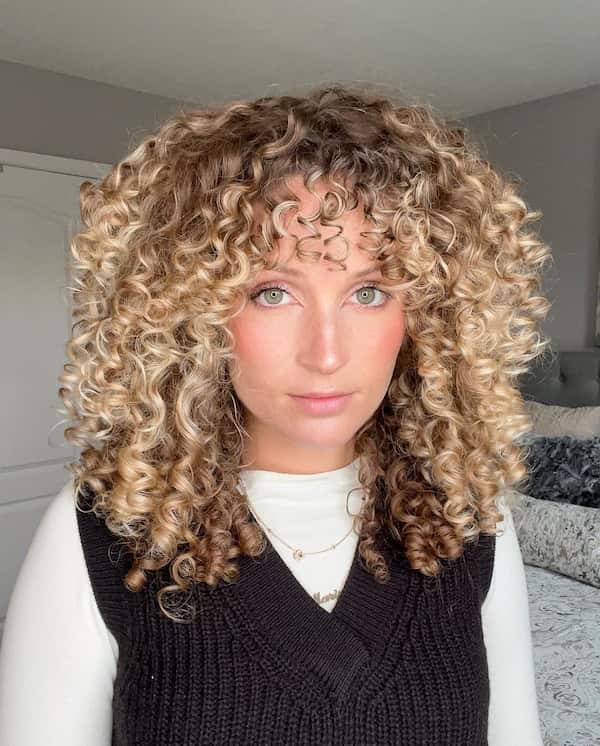 Medium Length Curly Hair with Bangs