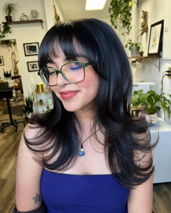 Medium Length Haircut with Bouncy Layers and Fringe
