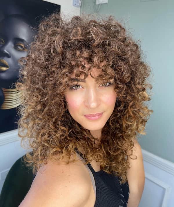 Messy Loose Curls with Full Fringe