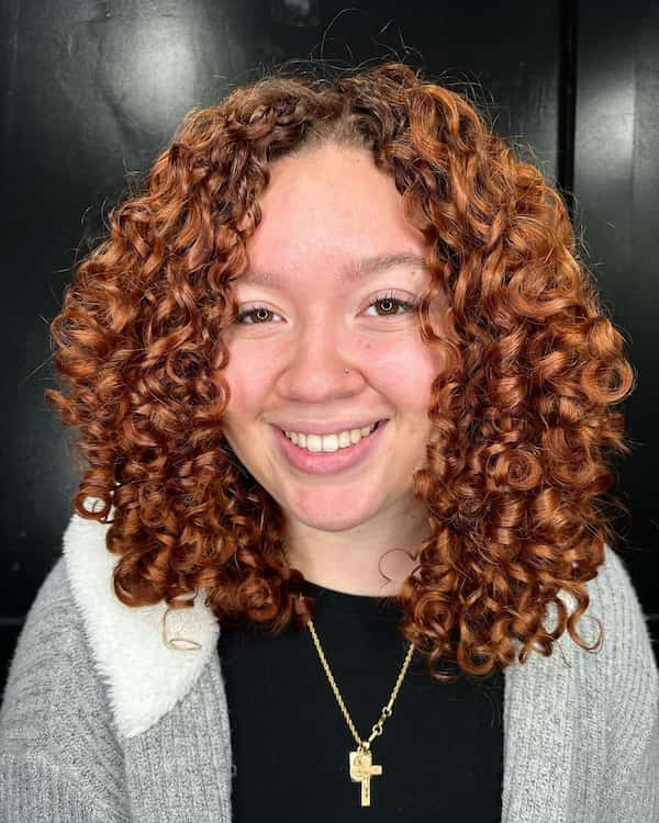 Mid-Parted Copper Curly Hair