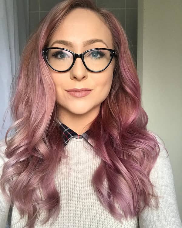 Mid-length Pink Wavy Haircut